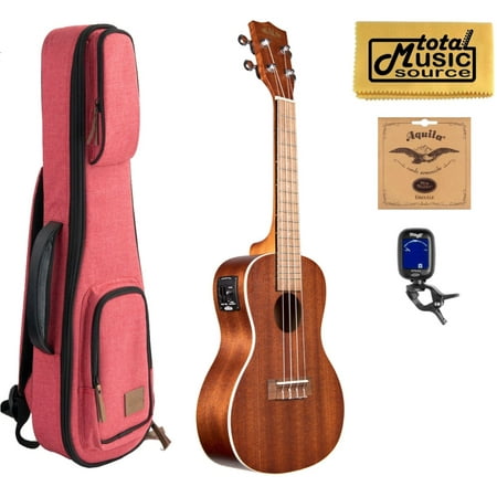 Kala KA-CE Satin Mahogany Concert A/E Ukulele, w/ Red Sonoma Case Bundle