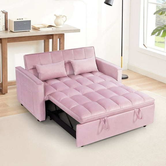 3 in 1 Convertible Sleeper Sofa Bed, Futon Couches for Living Room with Side Pocket | Adjustable Backrest| Velvet Fabric | Pull Out Couch | Love-seat sofa| Sectional Sofa Bed| 2-seat sofa bed