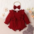 thumbnail image 2 of Elainilye Fashion Baby Clothes for Girls Long Sleeve Bodysuit Romper Newborn Bodysuits Headbands Set, Sizes 3-18 Months, 2 of 6