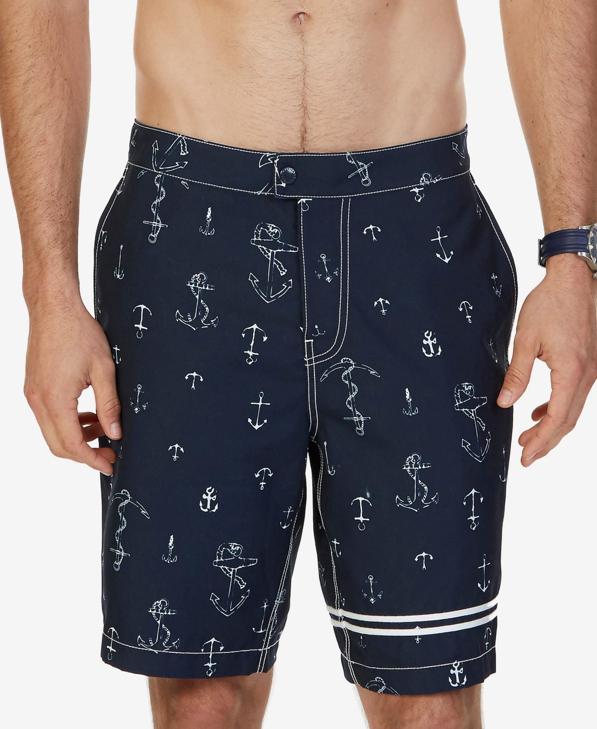 Nautica Nautica Men's Quick Dry Anchor Double Stripe Swim Trunks
