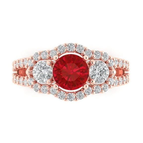 Three-Stone Engagement Ring for Women - 2.16ct Simulated Ruby in 18K Rose Gold Promise Ring