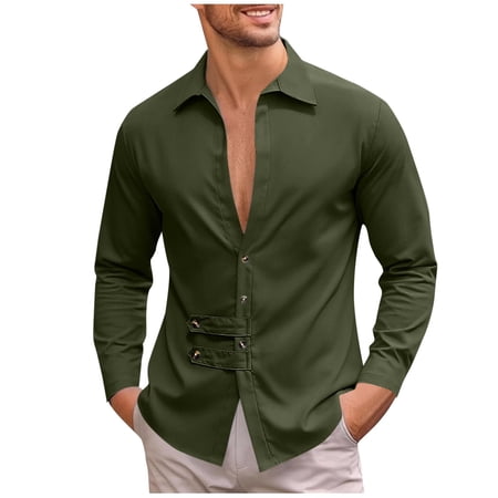 Shirts for Men Button Down Lapel Collar T-Shirt with Pocket Classic Golf Shirt Loose Athletic Running Pullover Business Casual Base Layer Going Out Tops 2026 Summer Sport Tops Mens|Army Green|L