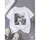 thumbnail image 1 of Boys' Dinosaur Chasing Cat Print Humorous Graphic Cotton T-Shirt - Soft, Stretchy, Comfortable Round Neck Short Sleeve Tee for - Perfect Gift for Casual Attire, Casual Wear | Round Neck Tee | Stretch, 1 of 6