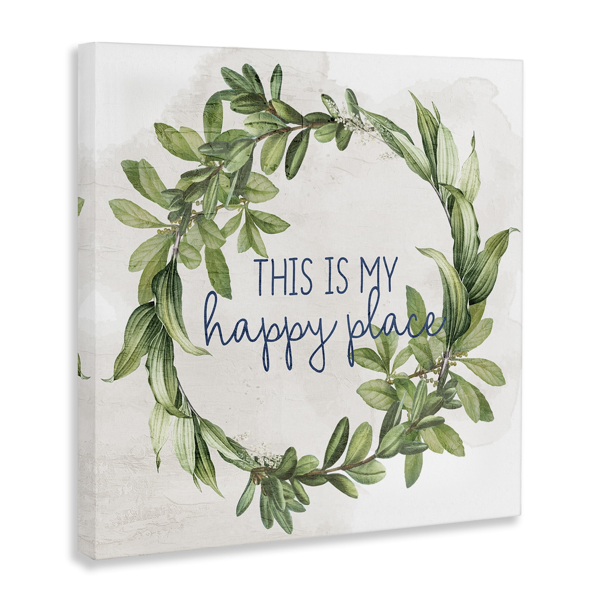 Stupell Industries Happy Place Wreath Plants & Flowers Painting Wrapped Canvas Art Print Wall Art, 24 x 24