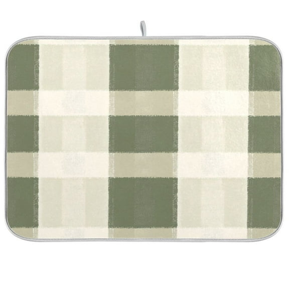 Dish Drying Mat for Kitchen Counter | Reversible, Super Absorbent & Hanging | 16x18 / 18x24 Inch (S/M)，Green Grid