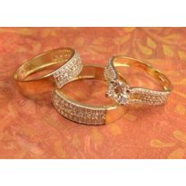 Bluebelljewels 14K Yellow Gold Finish Trio His Her Bridal Wedding Band Cubic Zirconia Ring Set