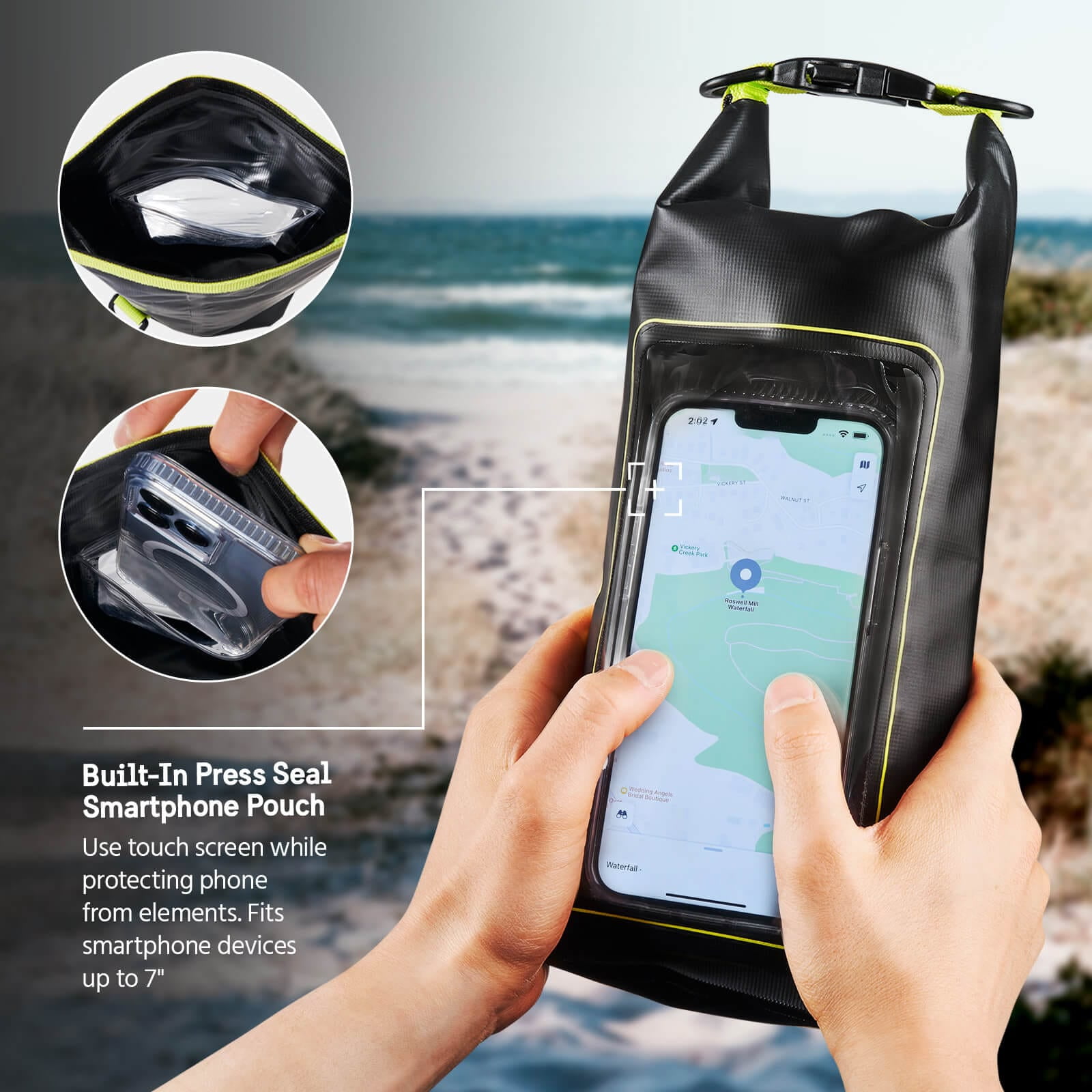 Pelican Marine Water Resistant Dry Bag 2 Liter Black and HiVis Yellow