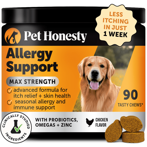 Pet Honesty Allergy Support Max Strength for Dogs Itch Relief and Immune Support, Chicken Flavored Chews, 90 count
