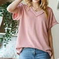 thumbnail image 6 of VERUGU Womens Tops Short Sleeve V-Neck Shirts Summer Trendy Knitted Solid Loungewear Base Tee Casual Plain Loose Comfy Tunic Blouses Pink M, 6 of 8