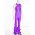 thumbnail image 5 of YEAHDOR Girls Bronzing Cloth Sequins Full Body Tank Unitard Zipper Back One Piece Ballet Gymnastics Leotard A Purple 12, 5 of 7