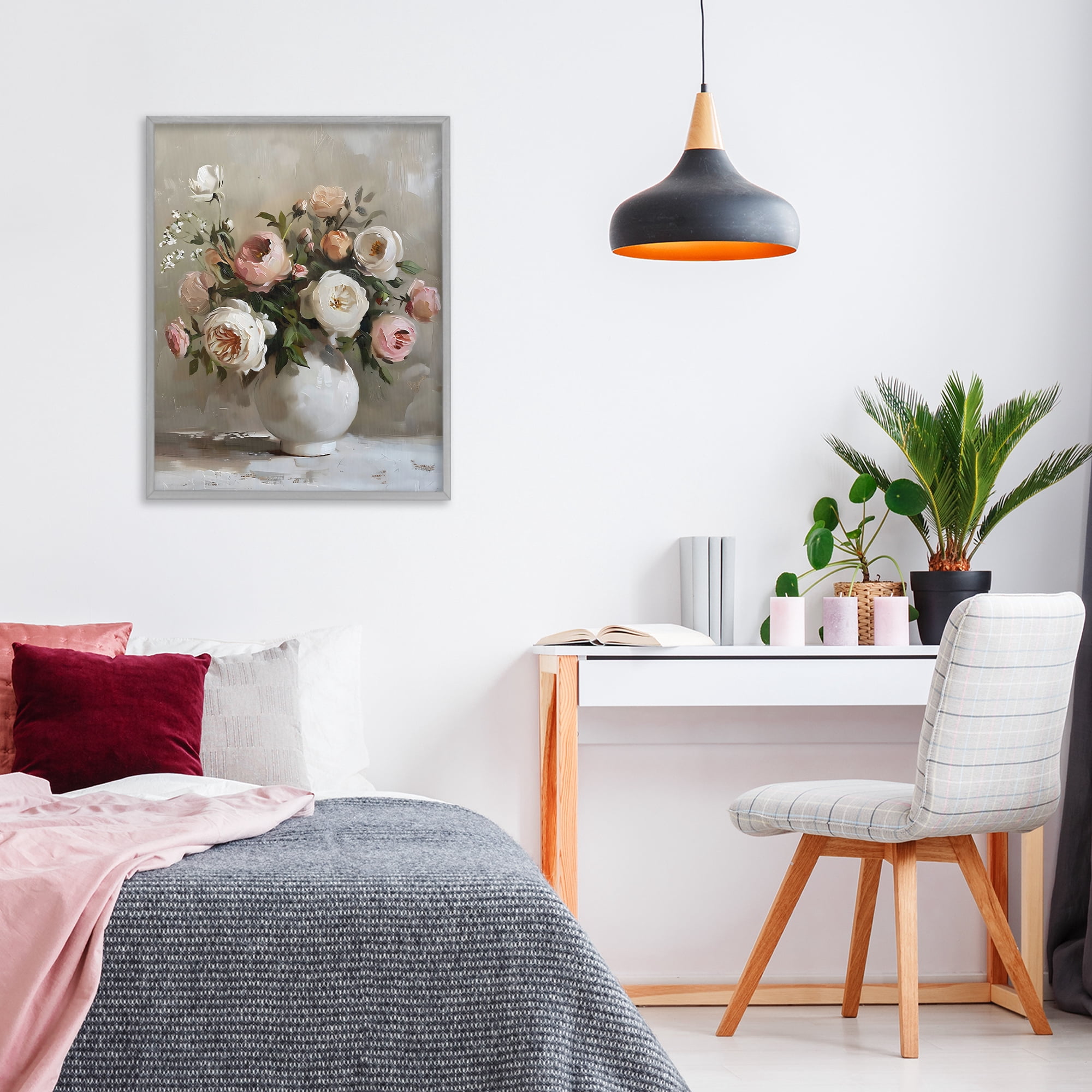 Stupell Industries Peony Blooms Bouquet Vase Gray Framed Giclee Art, design by Creative Studio