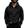 thumbnail image 2 of Fashion Streetwear Hooded Sweatshirt for Men, Casual Quarter Zip Pullover Hoodie,Fall Winter Utility Style Daily Outerwear Clothes with Pocket, Black XL, 2 of 6