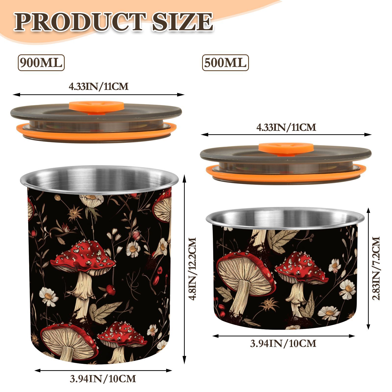 Mushroom Daisy Flower Airtight Coffee Bean Canister 30oz Food Storage Containers with Lids For Gournd, Tea, Sugar, Flour, Rice, Cereal, Candy Cookie Jar