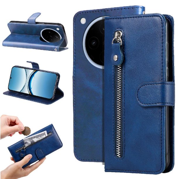 Estuche de Cuero PU con Cierre para OPPO Find X8 Pro , Funda Protectora con Billetera y Correa