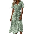 thumbnail image 2 of Sundresses for Women Wrap Tummy Control A-Line Midi V-Neck Short Sleeve Dress Casual Summer Beach Vacation Dress, 2 of 7