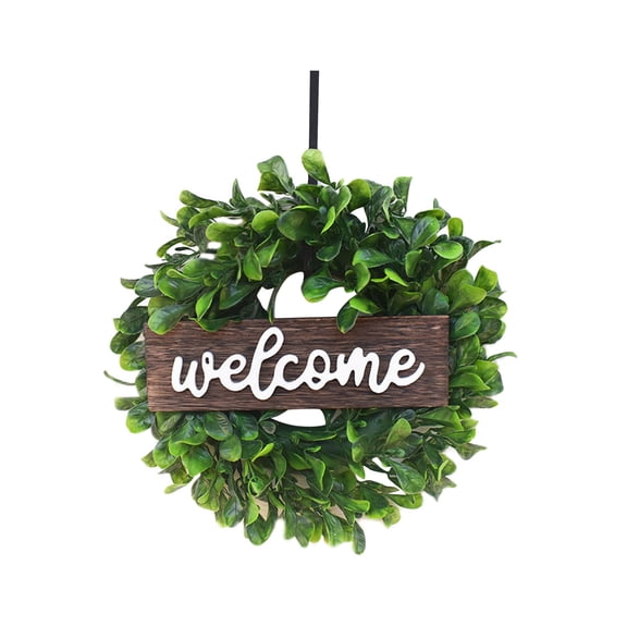 Harpi Spring Wreaths for Front Door Clearance, Greenery Summer Wreath, Simulation Wreath Welcome Door Decoration Green Wreath Wooden Sign Pendant
