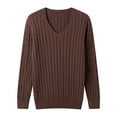 thumbnail image 2 of Dolkfu Brown Sweaters for Man Cable Knit V-Neck Sweaters Loose Solid Pullover Knitwear Big and Tall L, 2 of 8