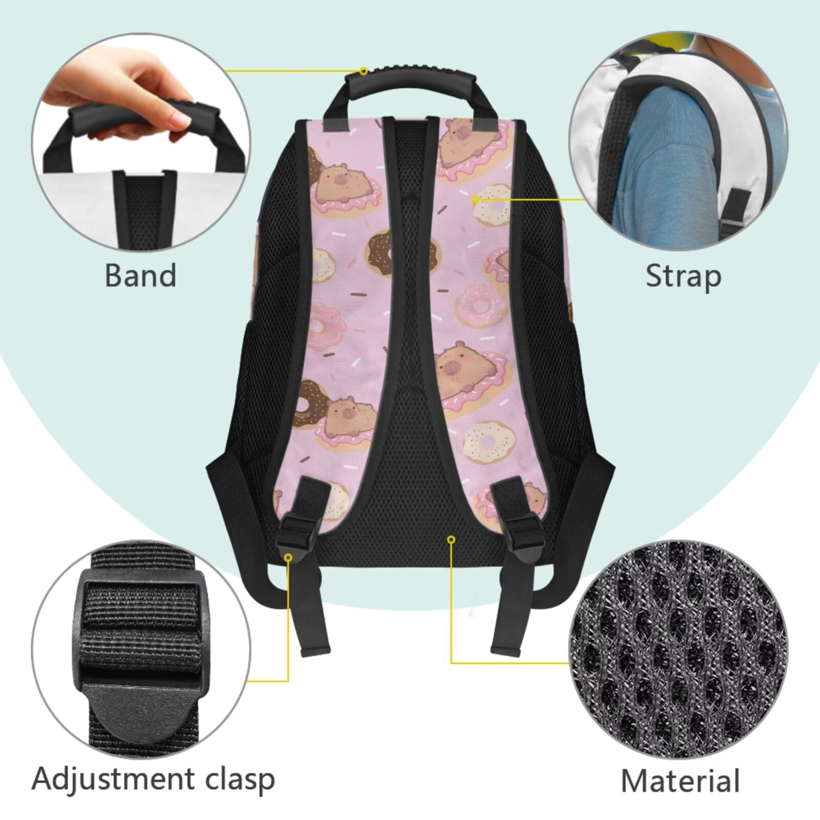 Pzuqiu Bee Capybara School Backpack for Boys 17 Inch Back Pack for School Girls with Lunch Box Pencil Case 2pcs Bookmark,4 Pcs Rucksack Travel Bag for Kids 8-12 Christmas Gifts