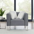 thumbnail image 2 of Accent Chair, Modern Velvet Tufted Upholstered Armchair with Mirrored Side Trim & Faux Diamonds and Stainless Steel Legs Single Sofa Chair for Living Room, Including Two White Villose Pillows, Grey, 2 of 7