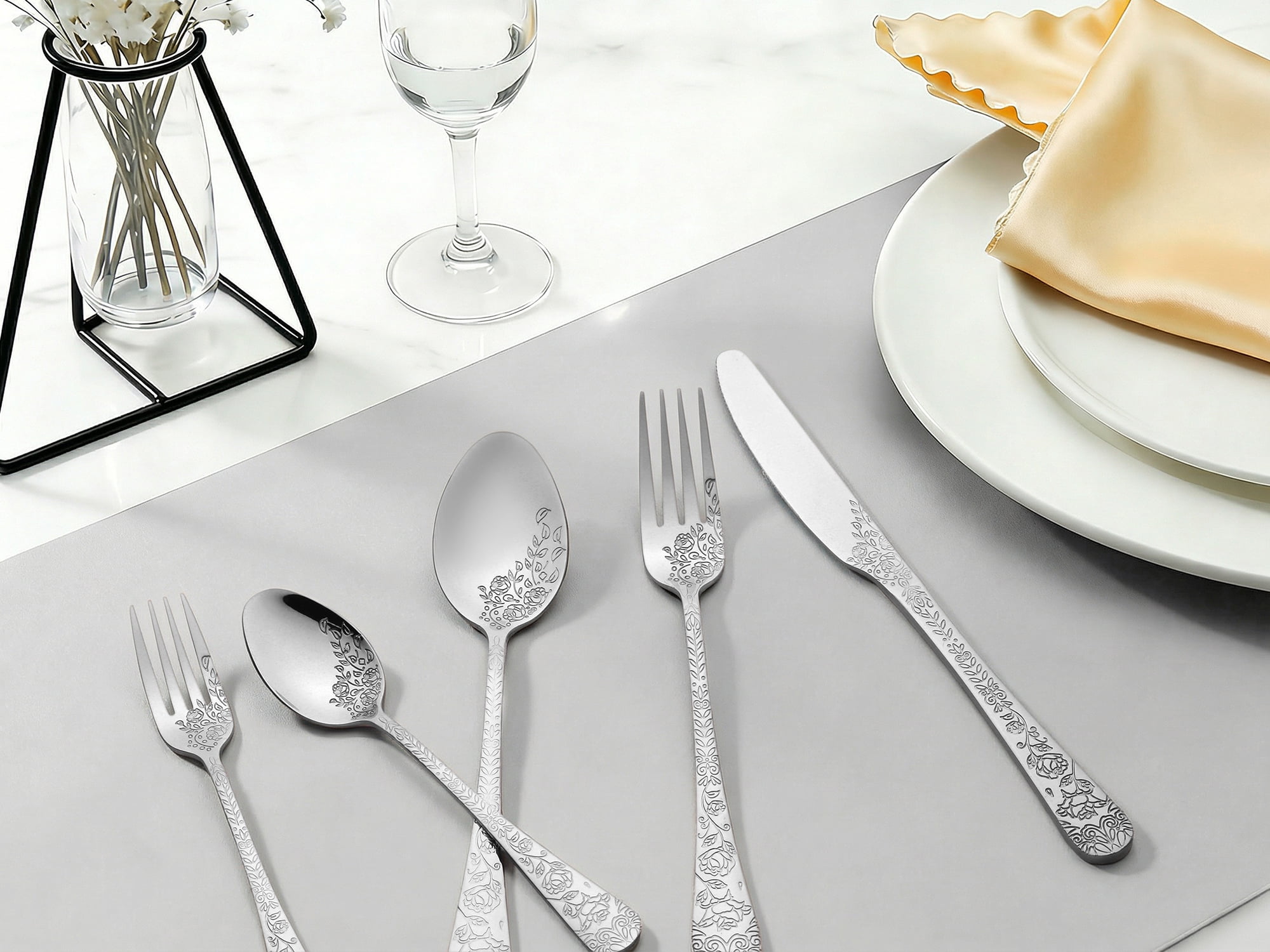 Unique Bargains 20 Pieces Stainless Steel Silverware Set for 4 Modern Cutlery Silver
