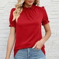 thumbnail image 2 of Inleife Womens T-Shirts Fashionable Round Neck Lace Short Sleeved Blouse Women's Casual Solid Color T-Shirt Top, 2 of 4