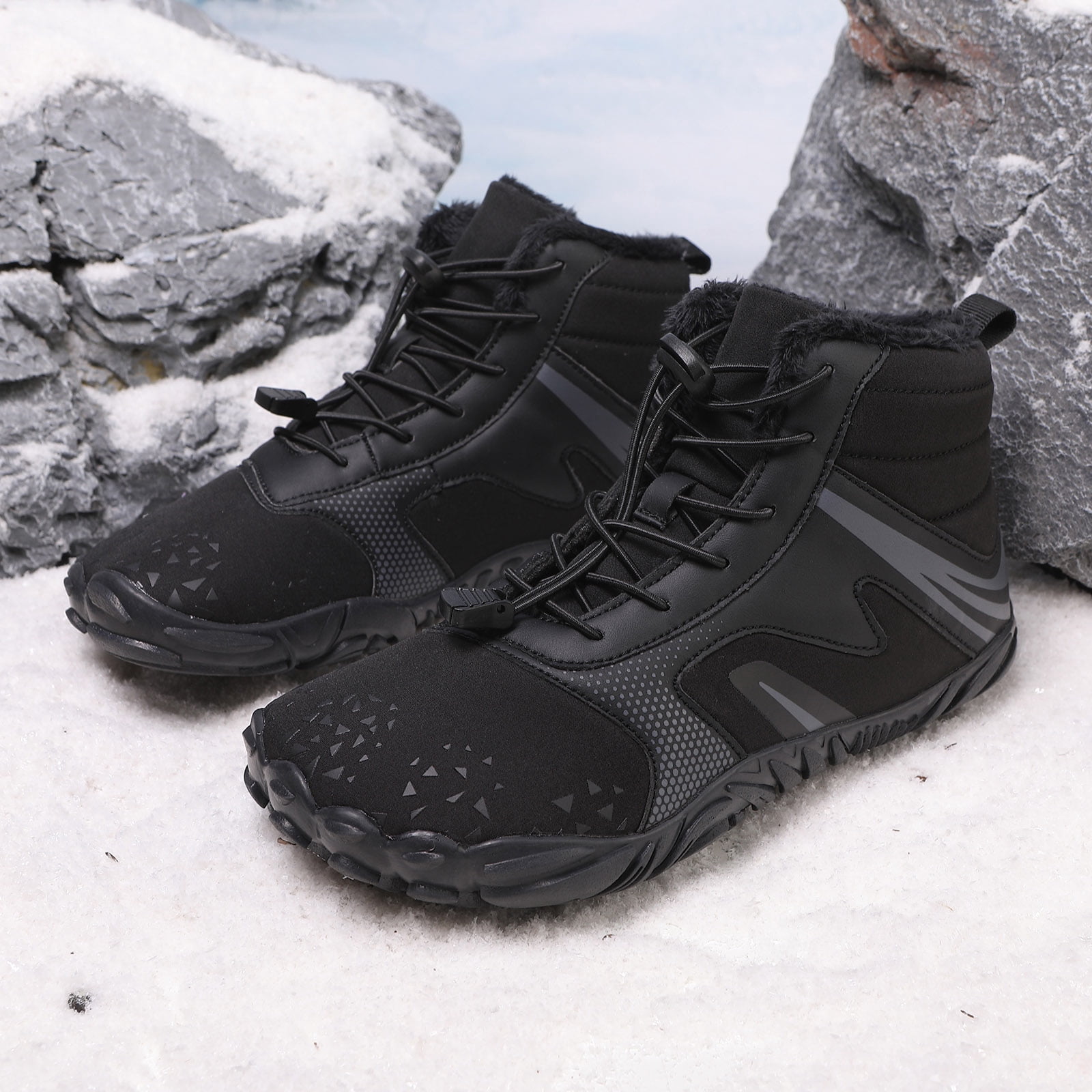 Modisza Mens Womens Barefoot Snow Boots Minimalist Zero Drop Winter Shoes Fleece Lined Ankle Sneakers for Hiking Walking Outdoor