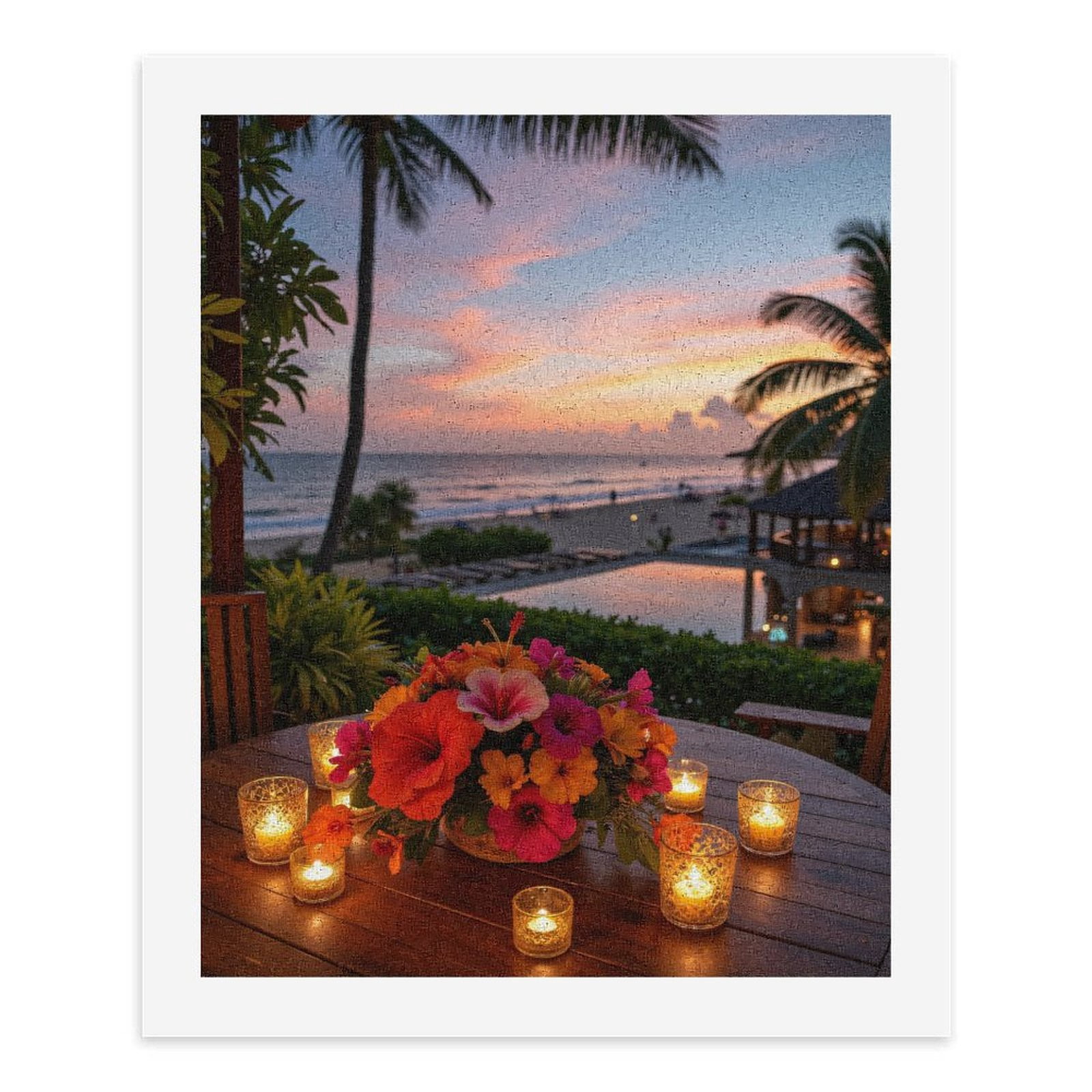 Paint By Numbers Kit for Adults Beginner - DIY Tropical Sunset Beach Candles Flowers Canvas Painting Kits for Adults, Frameless Paint By Number for Adults for Home Wall Decor 16x20 Inch