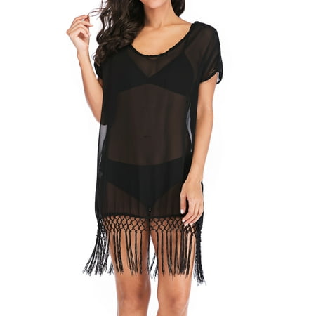FOCUSSEXY Bikini Swimwear Cover Up Beach Dress for Women Tassels Beach Dress Summer Beach Mini Dress Bikini Cover-up Sundress Tops Swimwear
