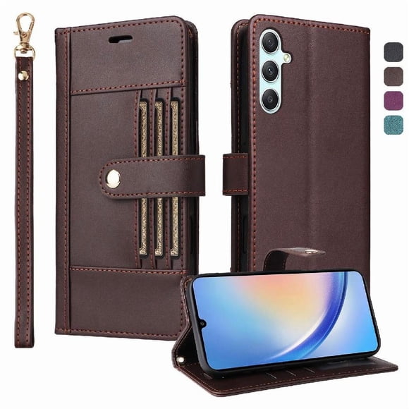 FOXDOCK Funda tipo Cartera para Samsung Galaxy A35 – Cubierta de Cuero PU con Múltiples Ranuras, Bolsillo para Efectivo y Correa de Muñeca