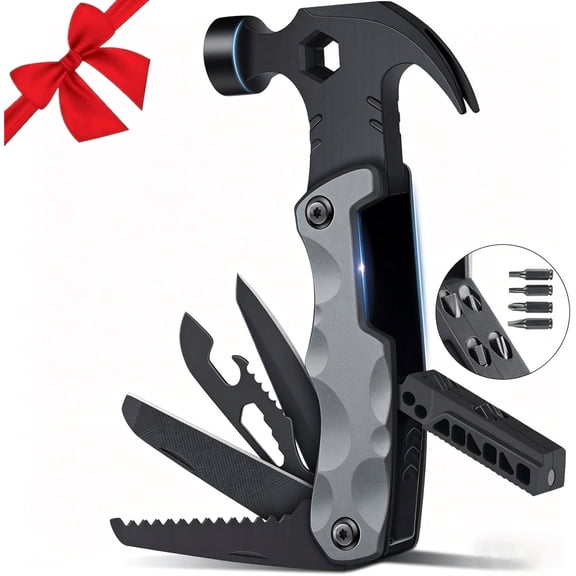 13-in-1 Hammer Multitool Camping Accessories & Survival Tools, Unique Birthday Present Ideas Gifts for Men, Husband, Grandpa, Step Dad, Him