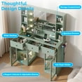 thumbnail image 4 of Zimtown Makeup Vanity with 3 Colors Light Mirror, Glass Top Vanity Desk with Two Glass-Door Storage Cabinets & Charging Station, Light green, 4 of 6
