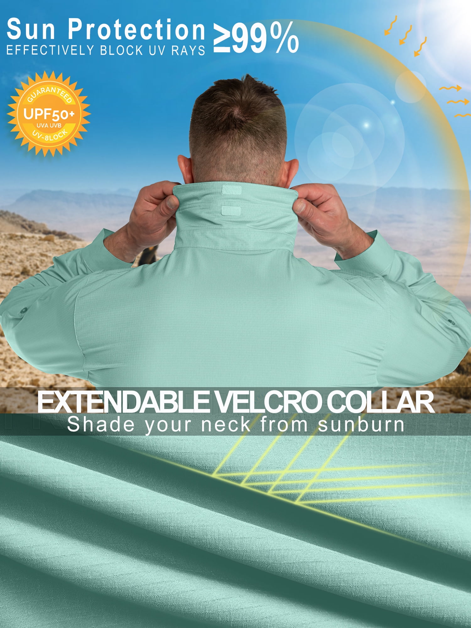  Fishing Shirts For Men, Long Sleeve Hiking Safari Sun Vented  Shirt SPF50 Quick Dry Cooling Lightweight Travel Outdoor,5039,Blue,M