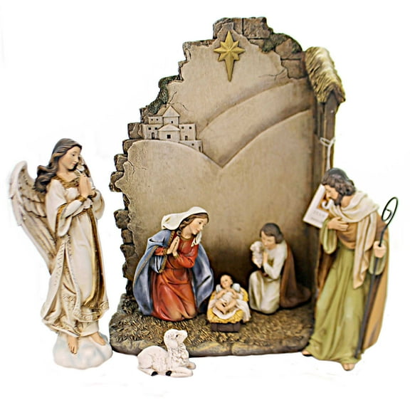 Joseph Studio 7 Piece Christmas Nativity Scene Set with Back Wall 66088 New