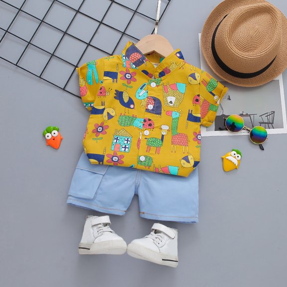 Vedolay Boys Short Sets Toddler Boys T-Shirt and Mesh Shorts Outfit Set Toddler to Big Kid,Beige 18-24 Months