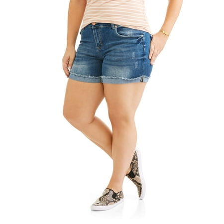 Dollhouse Junior's Plus Raw Cuffed Denim