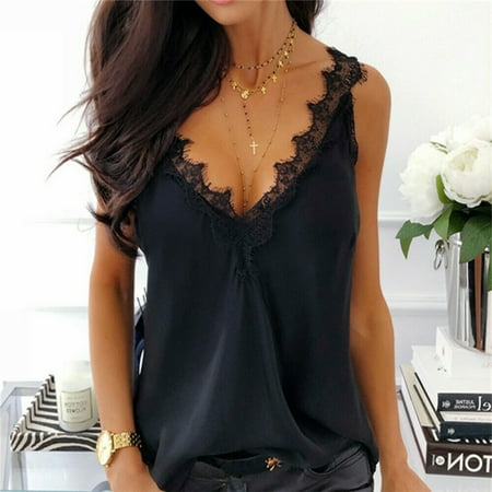 - Fashion Women Lace V-neck Sleeveless Camisole Vest Tank Tops T-Shirts Cami