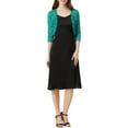 thumbnail image 2 of INSPIRE CHIC Women's Shrugs Floral Lace Cardigan 3/4 Sleeves Sheer Cover Up Top L Jade Green, 2 of 6