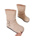 thumbnail image 7 of Mooqilaa Girls Mid Calf Boots, Non Slip Faux Suede Lightly Fleece‑Lined Casual Fall Winter Shoes Beige Size 13 Little Kids, 7 of 7
