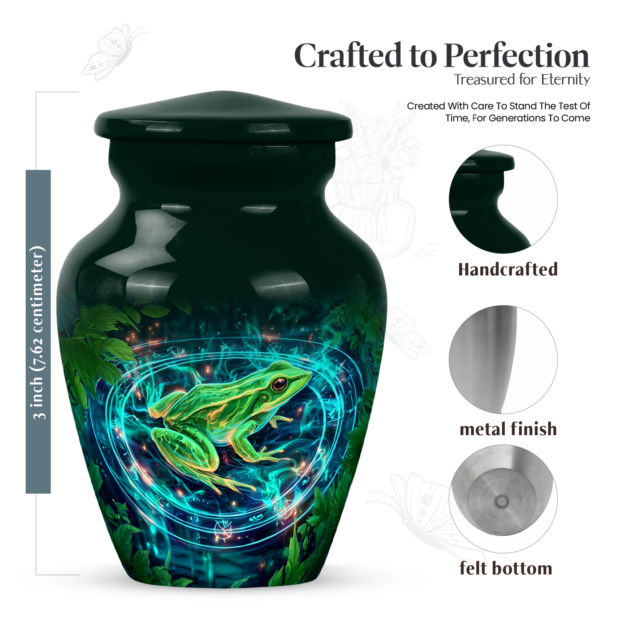 MUKTIVE Frog Keepsake Burial Urns for Adult Male, Mini Green Cremation Urns for Adult Ashes Women, Tiny Memorial Urn for Ashes for Mother & Father, 3 Inch