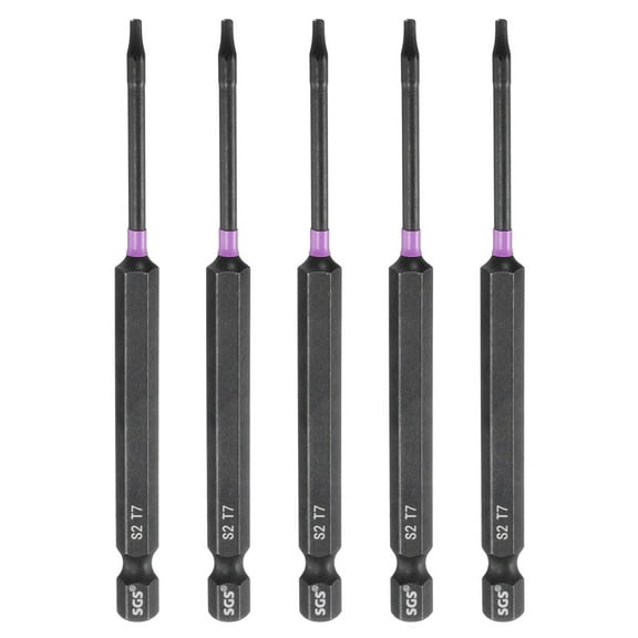 Uxcell 5pcs T7 Torx Impact Screwdriver Bit 1/4" Hex Shank 4" Long Magnetic No Hole