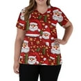 thumbnail image 5 of Dwellite Christmas Scrub Tops Women Xmas Tree Printed V Neck Short Sleeve Plus Size Scrubs Medical Uniform Shirts with Pockets Red 2XL, 5 of 5