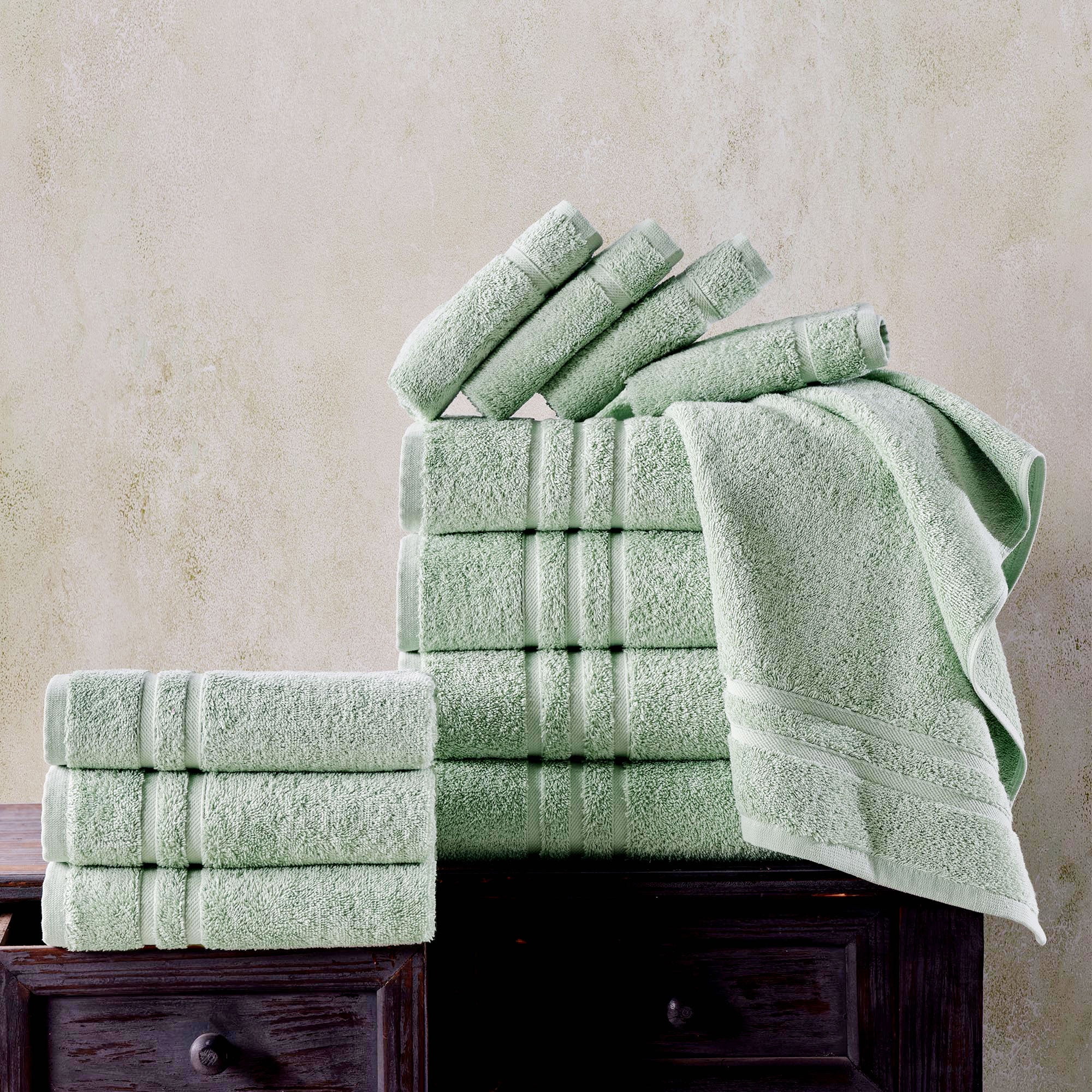 Hawmam Linen Light Green Bathroom Set - 12-Piece Towels - Includes 4 Bath Towels, 4 Hand Towels, 4 Washcloths - Soft, Fluffy, Quickdry, Luxury 100% Turkish Cotton, 600 GSM, Eco-Friendly, Hotel
