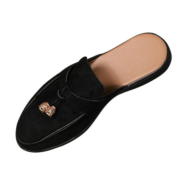 Wensltd Women Bohemian Style Closed Toe Flat Slippers Comfortable Casual Home Shoes Wide Width