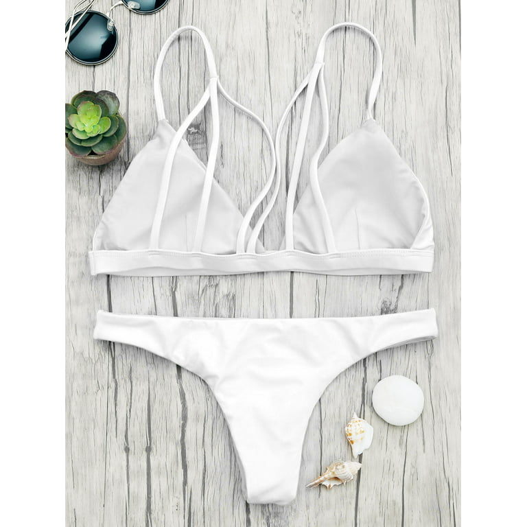 ZAFUL for Women Back Strappy Padded Bathing Suit White M 