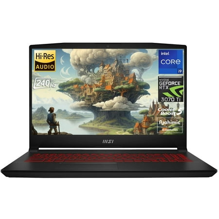 MSI Katana GF66 Gaming Laptop, Intel Core i9-12900H, RTX 3070 Ti, 64GB RAM DDR5, 1TB SSD, 15.6" 240Hz FHD Screen, Wi-Fi 6, Windows 11 Home, RGB Backlit Keyboard, RJ45, HDMI, Black