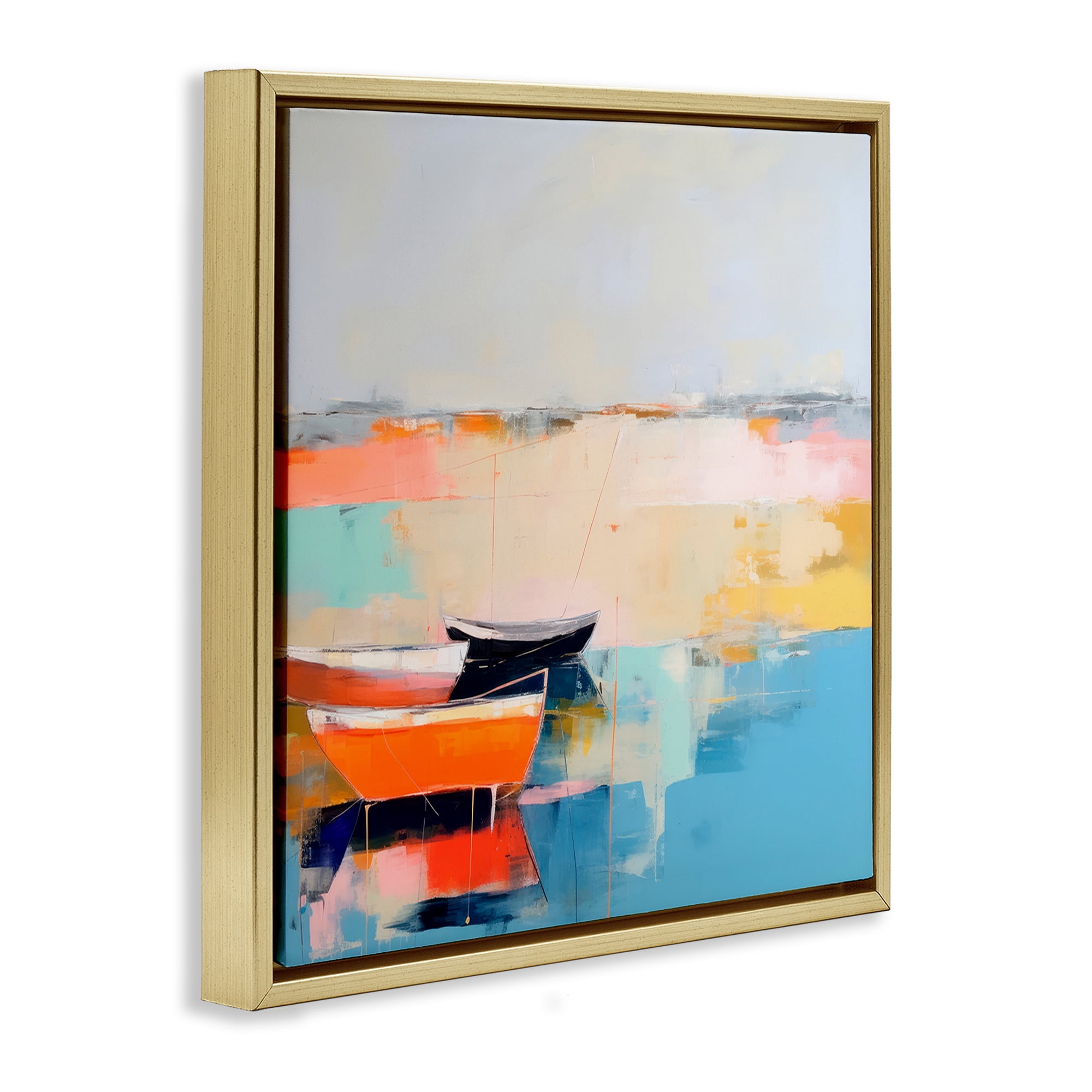 Stupell Industries Vivid Boat Abstraction Transportation Painting Gold Floater Framed Canvas Art Print Wall Art, 18 x 18