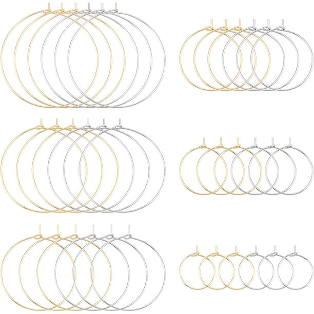 Aros de acero inoxidable chapados en oro de 18 quilates con cuentas, dijes para copas de vino, aros redondos para hacer aretes colgantes.