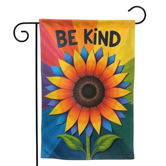 Colorful Garden Flag with Sunflower Design and Be Kind Message Double Sided Polyester Decorative Yard Flag for Outdoor Patio Lawn Decor 12 x 18 Inch Inspirational Floral Housewarming Gift
