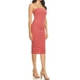 thumbnail image 2 of Women's Elastic Tube Top Strapless Basic Casual Solid Slim Bodycon Midi Dress S-3XL Dusty Rose 2XL, 2 of 3