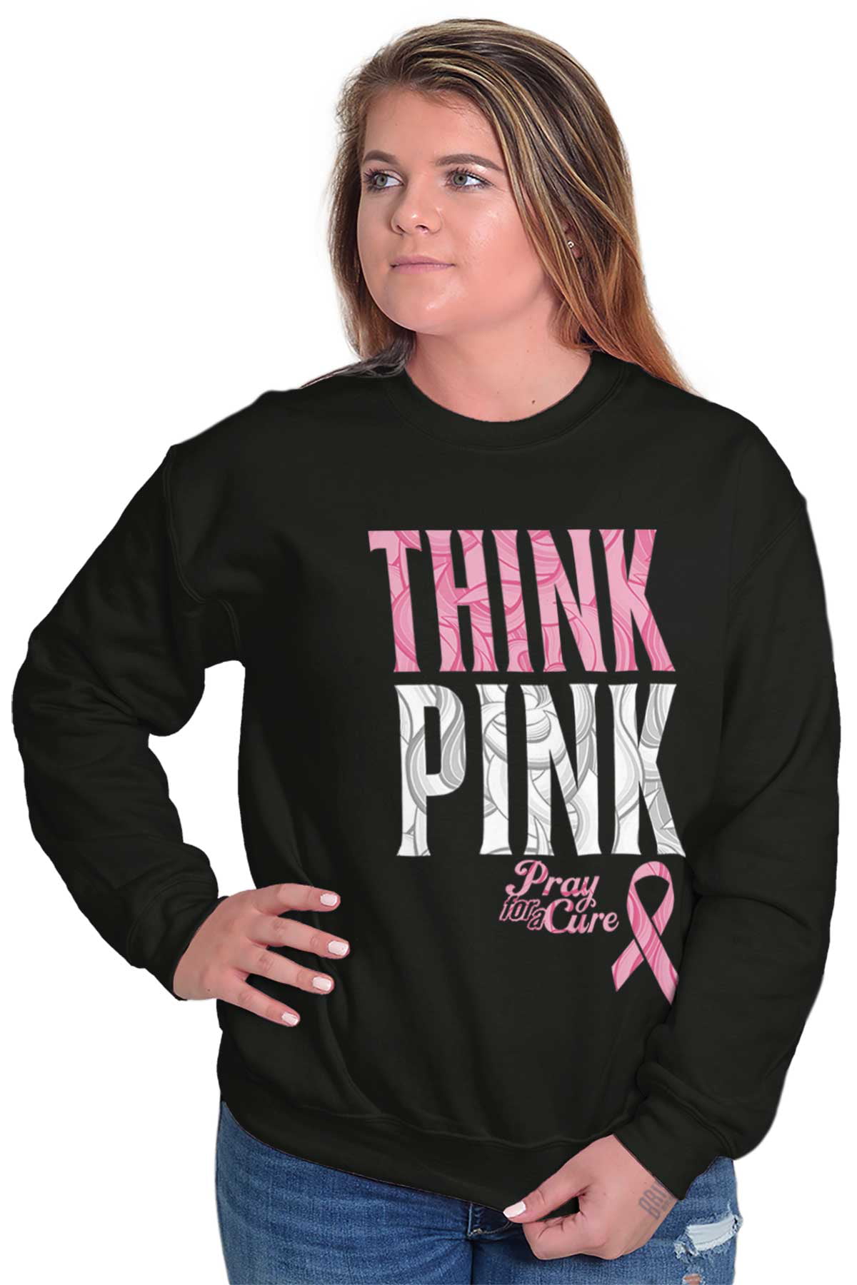 Think Pink Breast Cancer Awareness Black Unisex Crewneck Sweater